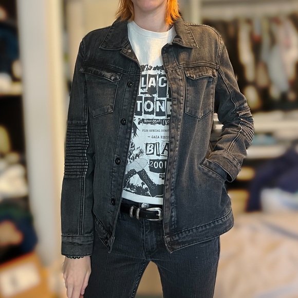 Black Denim Jacket with Front Placket - Picture 1 of 5